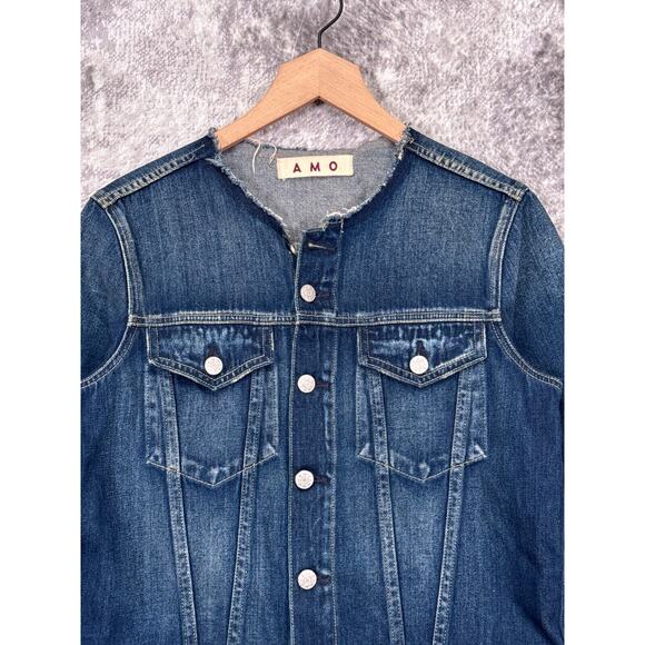 AMO Dress Medium Womens Lola Blue Denim Button Down Raw Hems - Picture 2 of 11